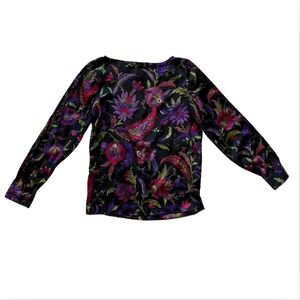 Women's Vintage Ralph Lauren Dark Floral Long Sleeve Blouse Maximalist Top Shirt